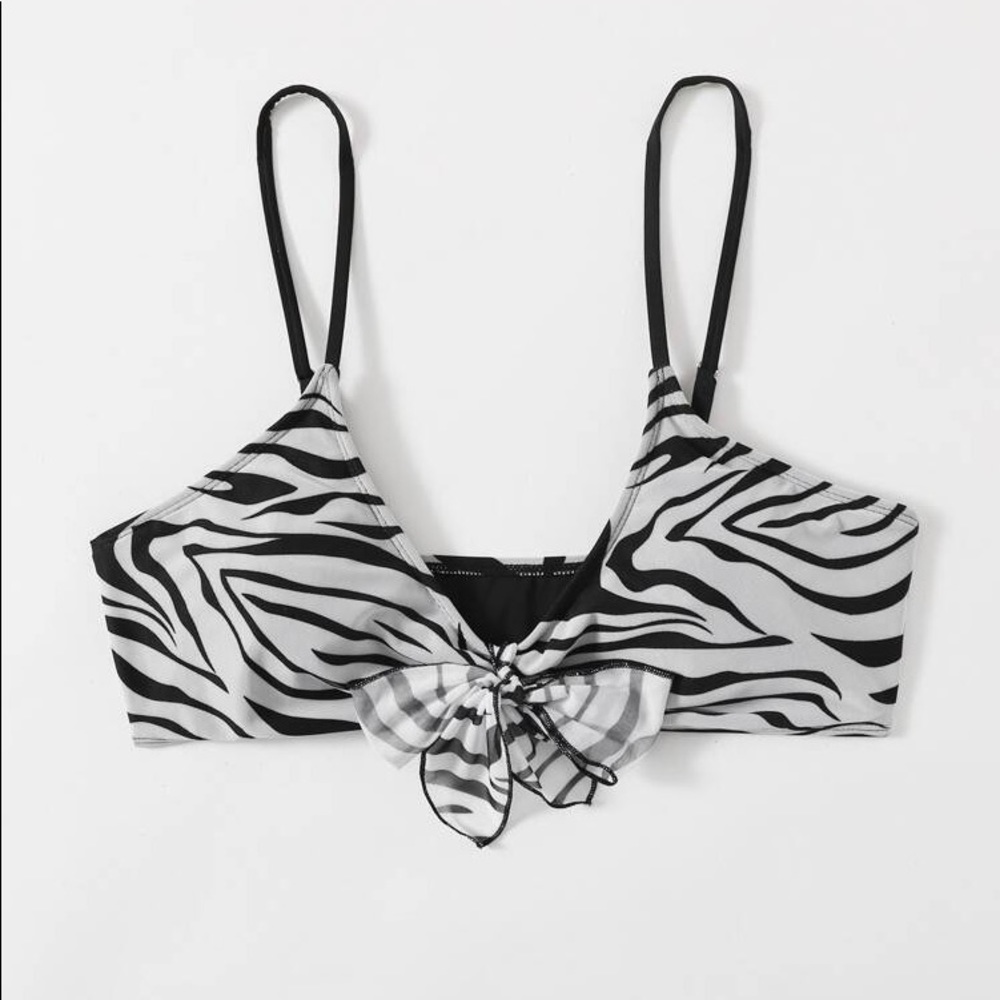 Zebra Stripe Knot Front Bikini Top